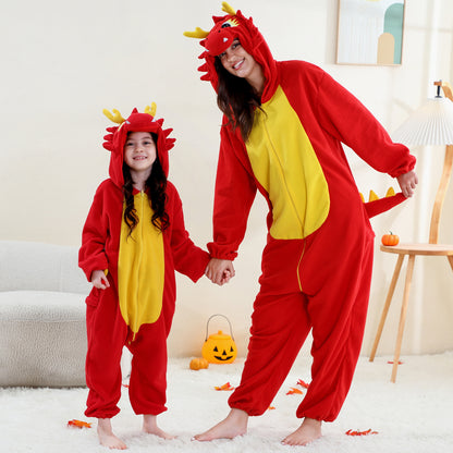 MICHLEY Red Dragon One-Piece Pajamas Soft Polar Fleece Cosplay Costume