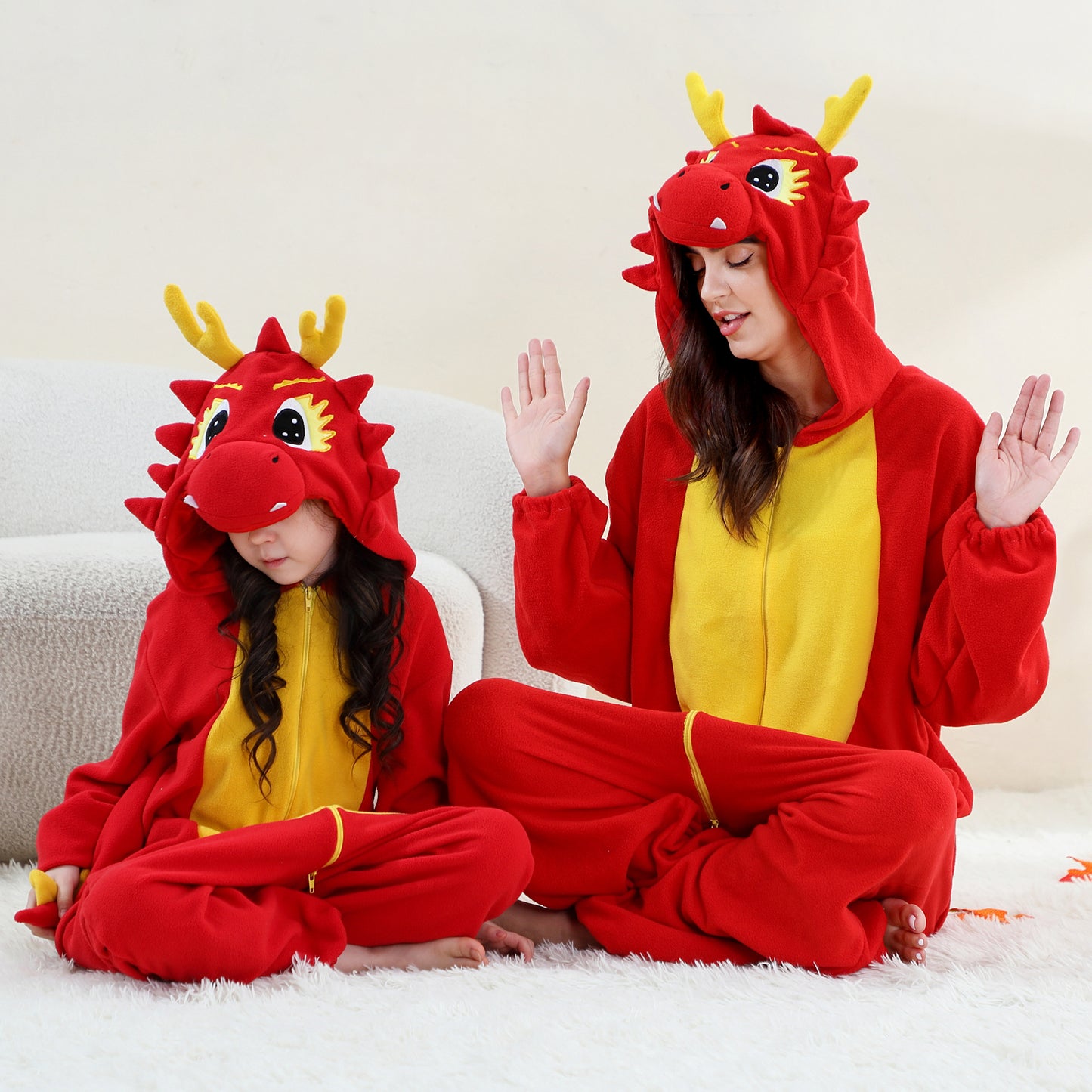 MICHLEY Red Dragon One-Piece Pajamas Soft Polar Fleece Cosplay Costume