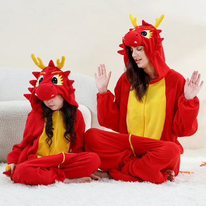 MICHLEY Red Dragon One-Piece Pajamas Soft Polar Fleece Cosplay Costume