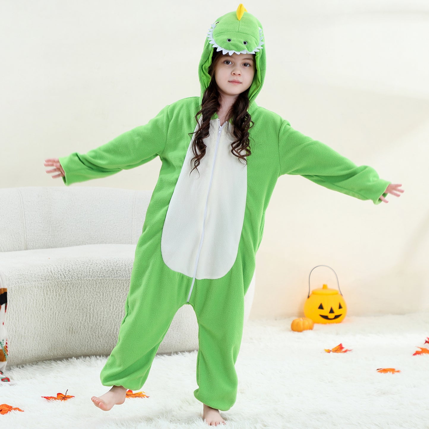 MICHLEY Green T-Rex One-Piece Pajamas Soft Polar Fleece Cosplay Costume