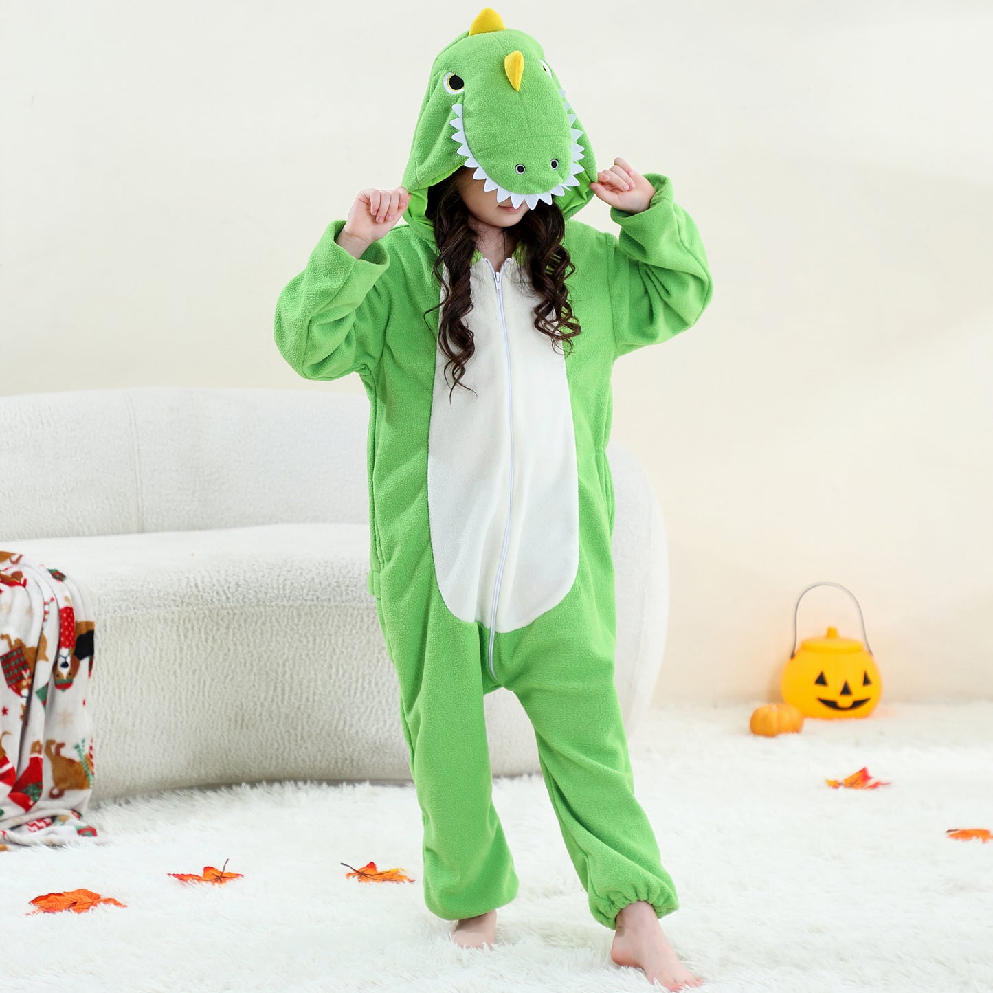 MICHLEY Green T-Rex One-Piece Pajamas Soft Polar Fleece Cosplay Costume