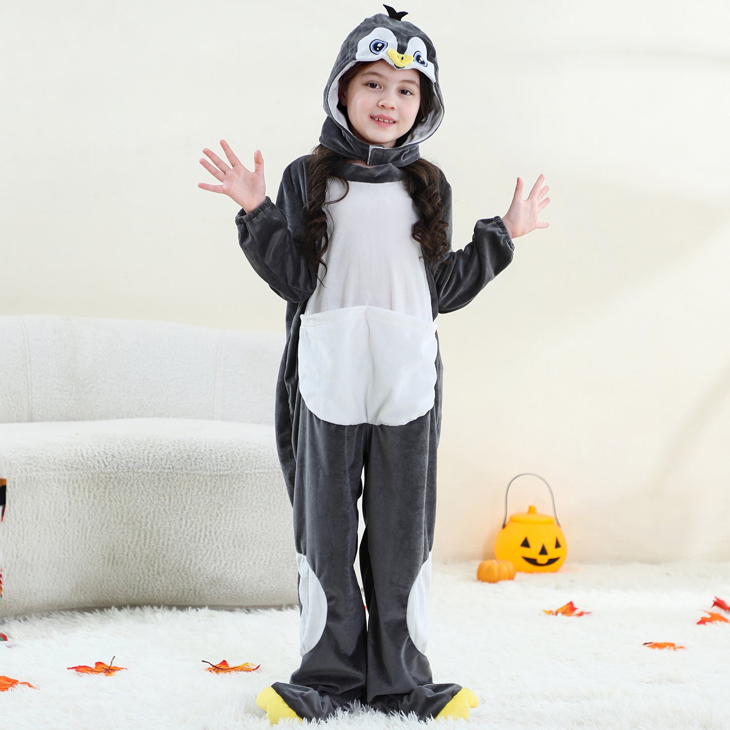 MICHLEY Kids Penguin Animal Cosplay Costume Soft Flannel Romper
