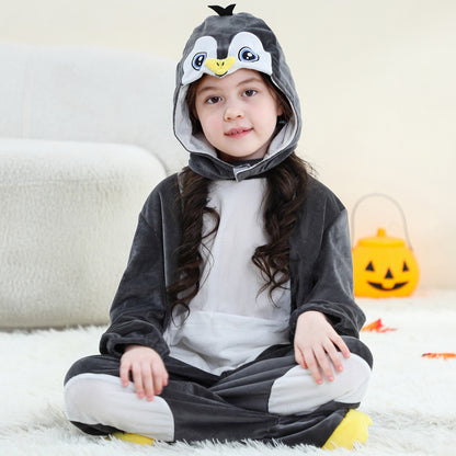 MICHLEY Kids Penguin Animal Cosplay Costume Soft Flannel Romper