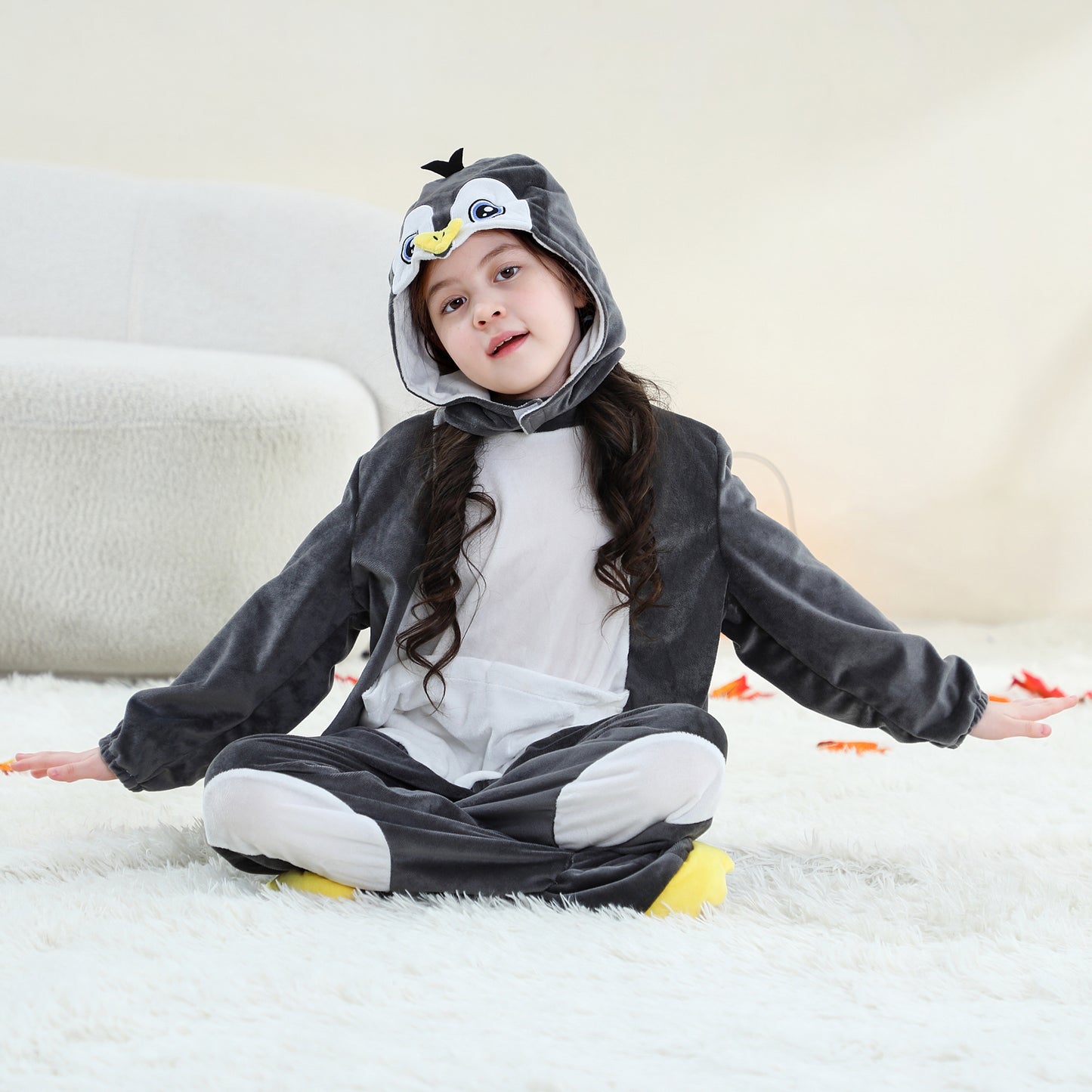 MICHLEY Kids Penguin Animal Cosplay Costume Soft Flannel Romper