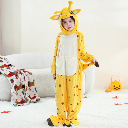 MICHLEY Kids Giraffe Animal Cosplay Costume Soft Flannel Romper