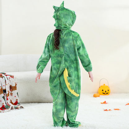 MICHLEY Kids Green T-Rex Dinosaur Costume with Yellow Belly Flannel Romper
