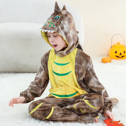 MICHLEY Kids Brown Dinosaur Animal Cosplay Costume Soft Flannel Romper
