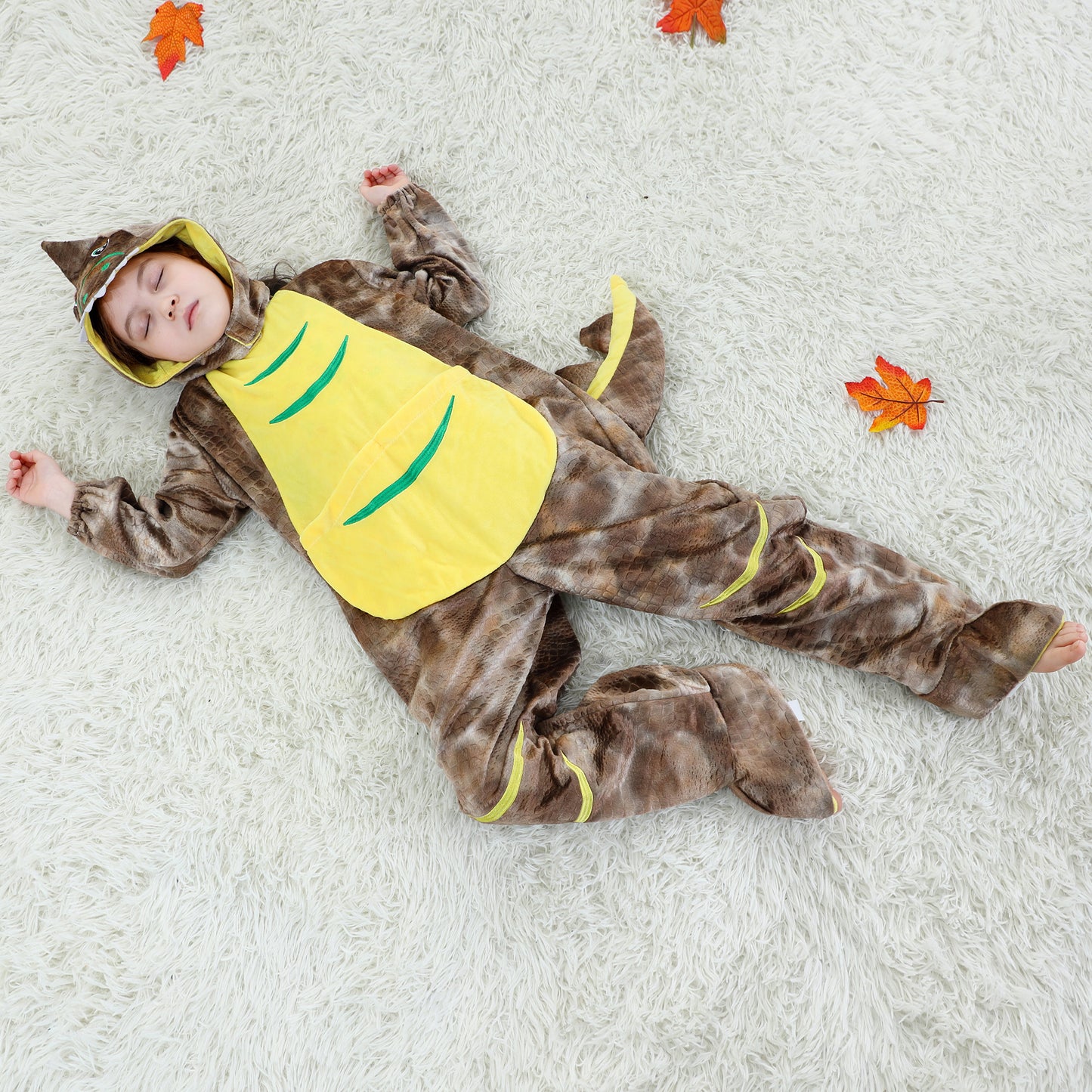 MICHLEY Kids Brown Dinosaur Animal Cosplay Costume Soft Flannel Romper