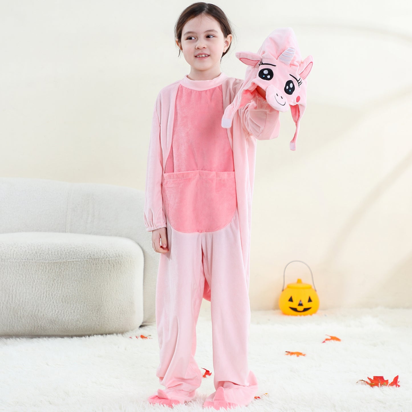 MICHLEY Kids Pink Unicorn Animal Cosplay Costume Soft Flannel Romper