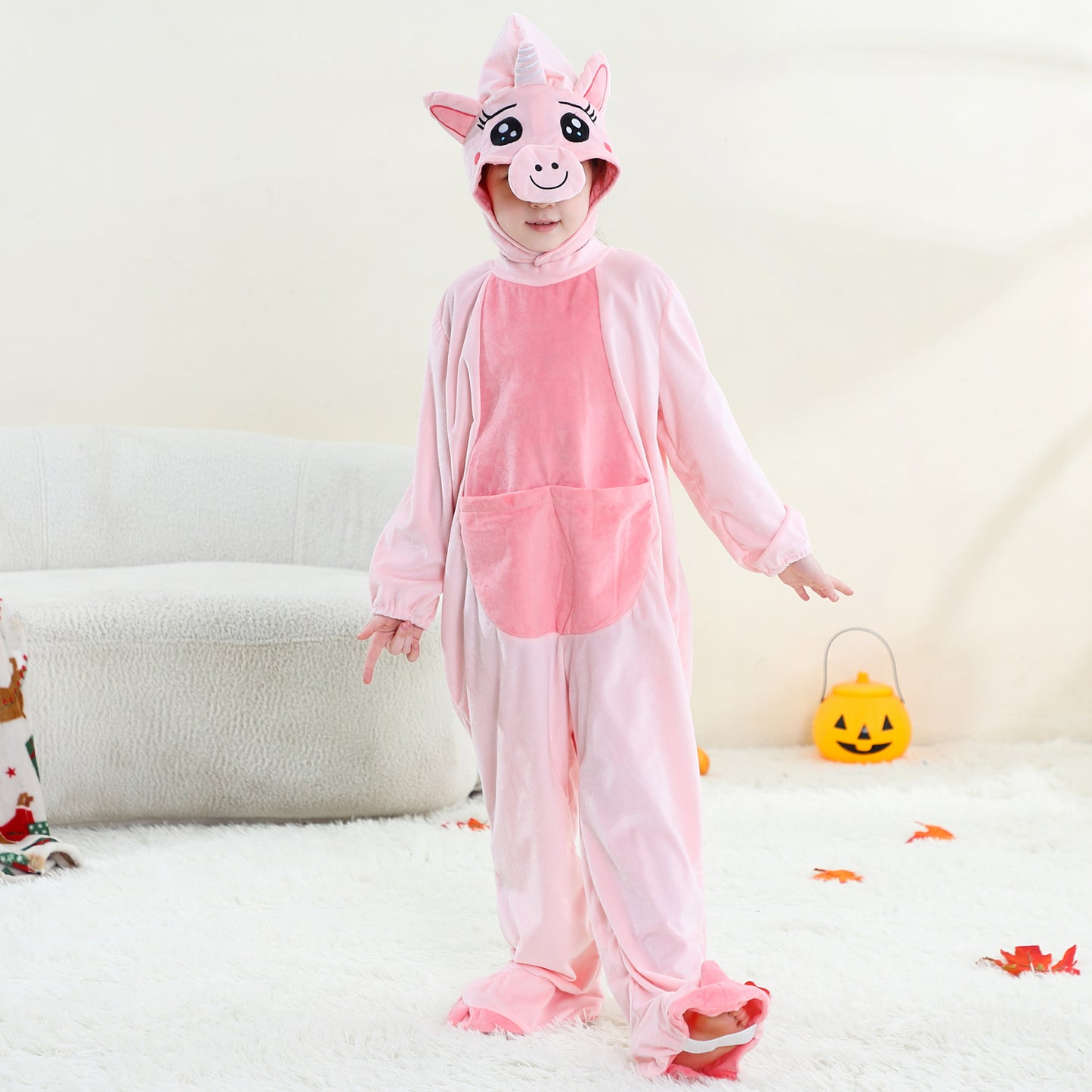 MICHLEY Kids Pink Unicorn Animal Cosplay Costume Soft Flannel Romper