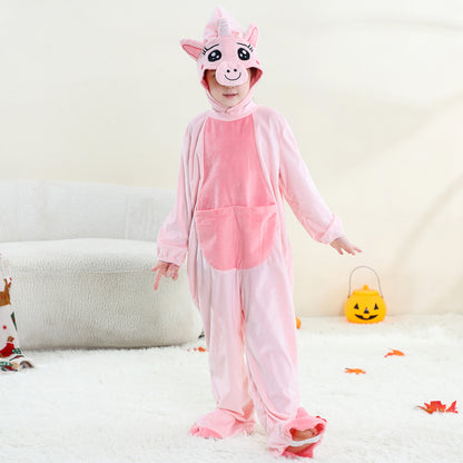 MICHLEY Kids Pink Unicorn Animal Cosplay Costume Soft Flannel Romper