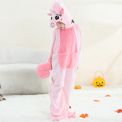 MICHLEY Kids Pink Unicorn Animal Cosplay Costume Soft Flannel Romper