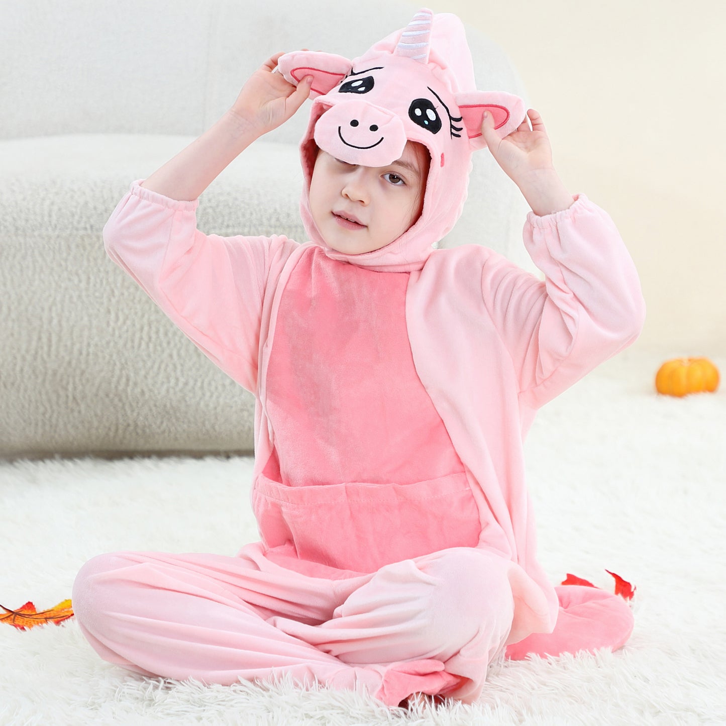 MICHLEY Kids Pink Unicorn Animal Cosplay Costume Soft Flannel Romper