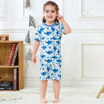 MICHLEY Kids Bamboo Viscose Pajamas Set Soft Stretchy Sleepwear (Shark)