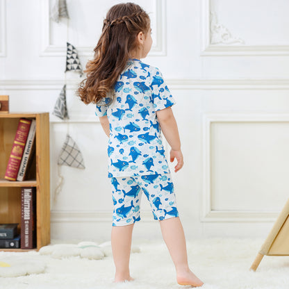 MICHLEY Kids Bamboo Viscose Pajamas Set Soft Stretchy Sleepwear (Shark)