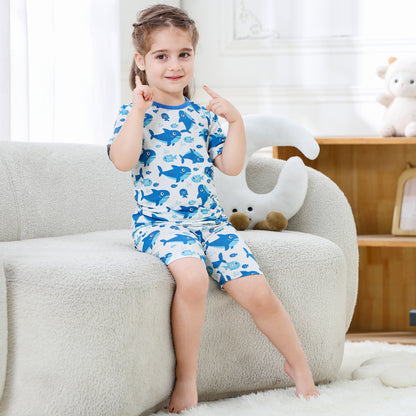 MICHLEY Kids Bamboo Viscose Pajamas Set Soft Stretchy Sleepwear (Shark)