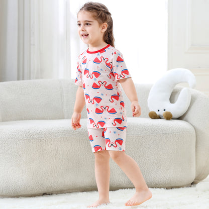 MICHLEY Kids Bamboo Viscose Pajamas Set Soft Stretchy Sleepwear (Flamingo)
