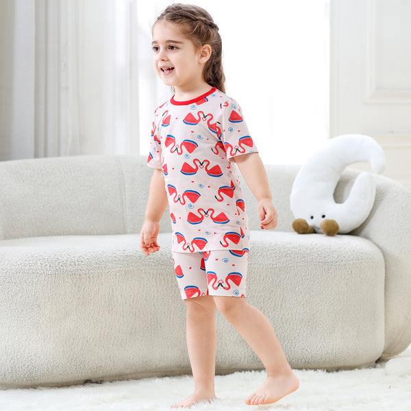 MICHLEY Kids Bamboo Viscose Pajamas Set Soft Stretchy Sleepwear (Flamingo)