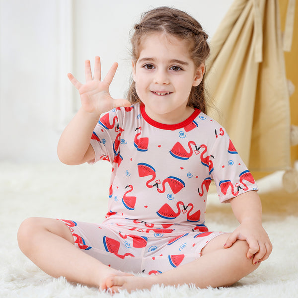 MICHLEY Kids Bamboo Viscose Pajamas Set Soft Stretchy Sleepwear (Flamingo)