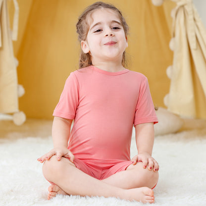 MICHLEY Kids Bamboo Viscose Pajamas Set Soft Stretchy Sleepwear (Pink)