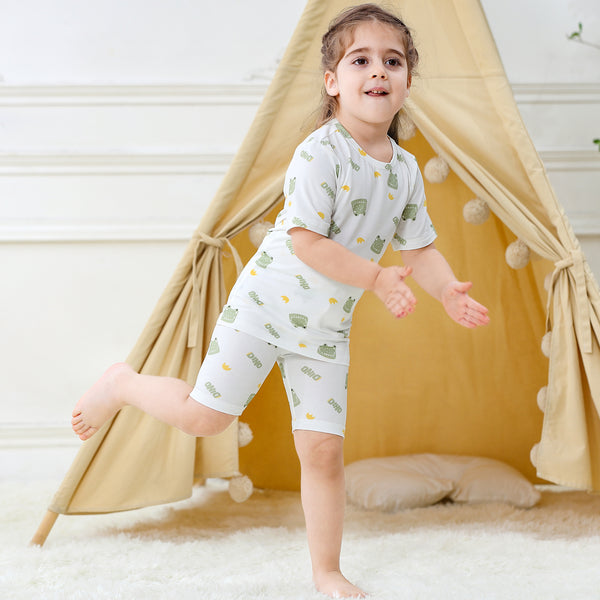 MICHLEY Kids Bamboo Viscose Pajamas Set Soft Stretchy Sleepwear (Frog)
