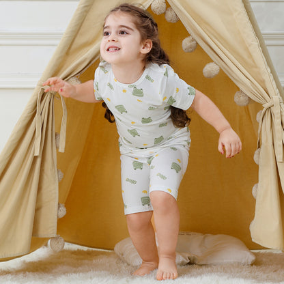 MICHLEY Kids Bamboo Viscose Pajamas Set Soft Stretchy Sleepwear (Frog)