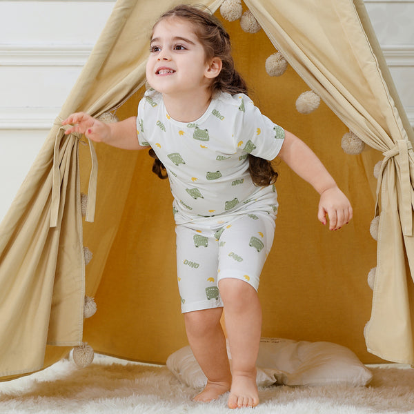 MICHLEY Kids Bamboo Viscose Pajamas Set Soft Stretchy Sleepwear (Frog)