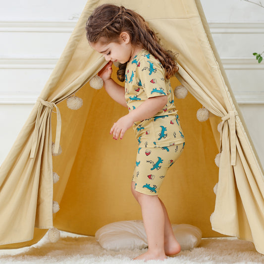 MICHLEY Kids Bamboo Viscose Pajamas Set Soft Stretchy Sleepwear (Crocodile)