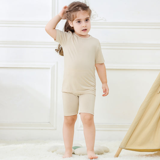 MICHLEY Kids Bamboo Viscose Pajamas Set Soft Stretchy Sleepwear (Beige)