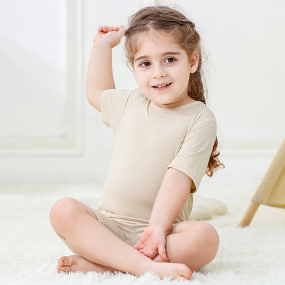 MICHLEY Kids Bamboo Viscose Pajamas Set Soft Stretchy Sleepwear (Beige)