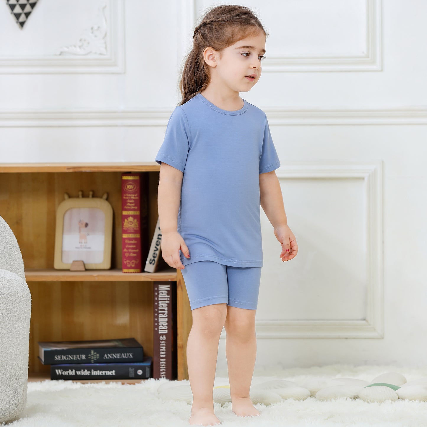 MICHLEY Kids Bamboo Viscose Pajamas Set Soft Stretchy Sleepwear (Blue)
