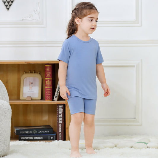 MICHLEY Kids Bamboo Viscose Pajamas Set Soft Stretchy Sleepwear (Blue)