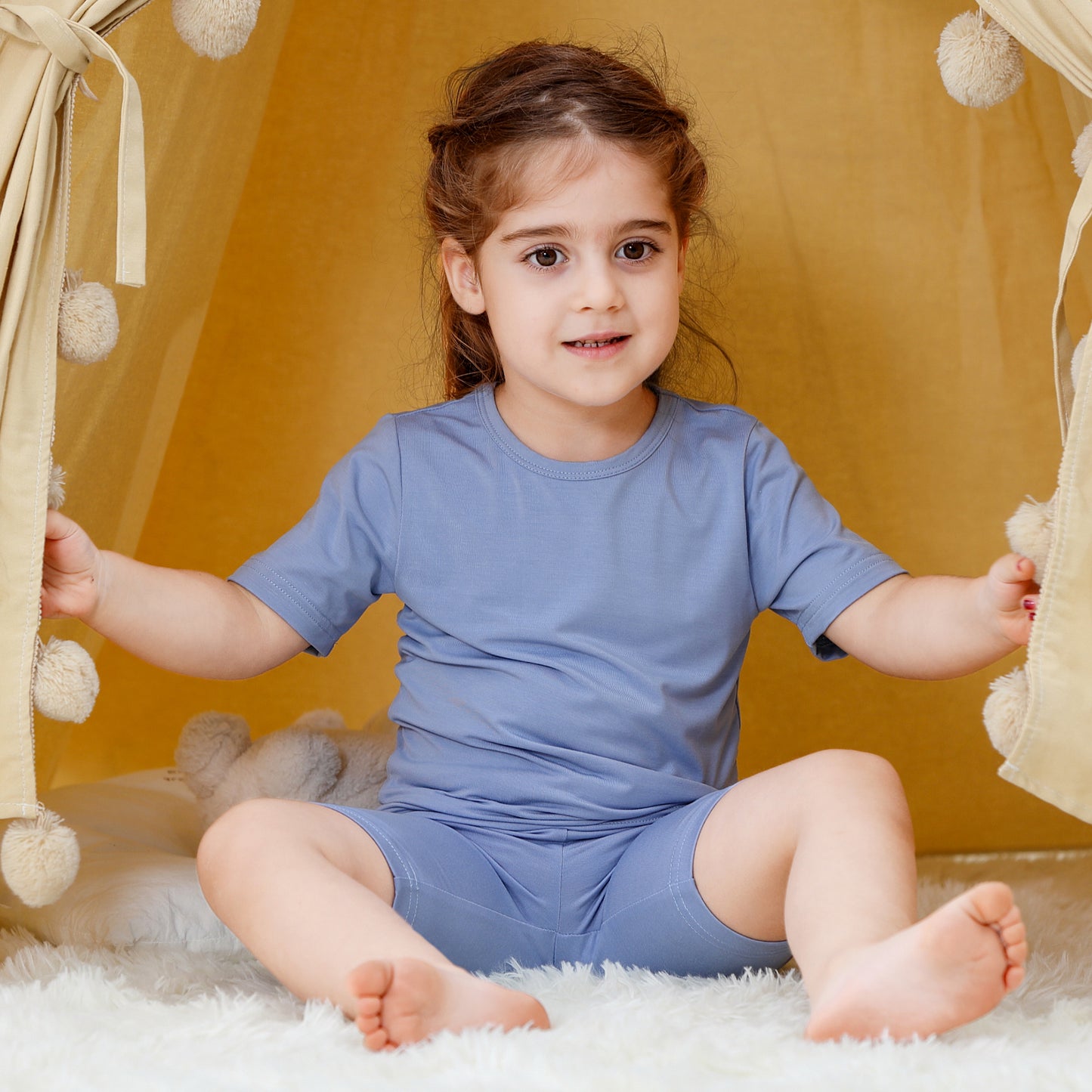 MICHLEY Kids Bamboo Viscose Pajamas Set Soft Stretchy Sleepwear (Blue)