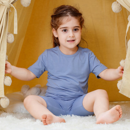 MICHLEY Kids Bamboo Viscose Pajamas Set Soft Stretchy Sleepwear (Blue)
