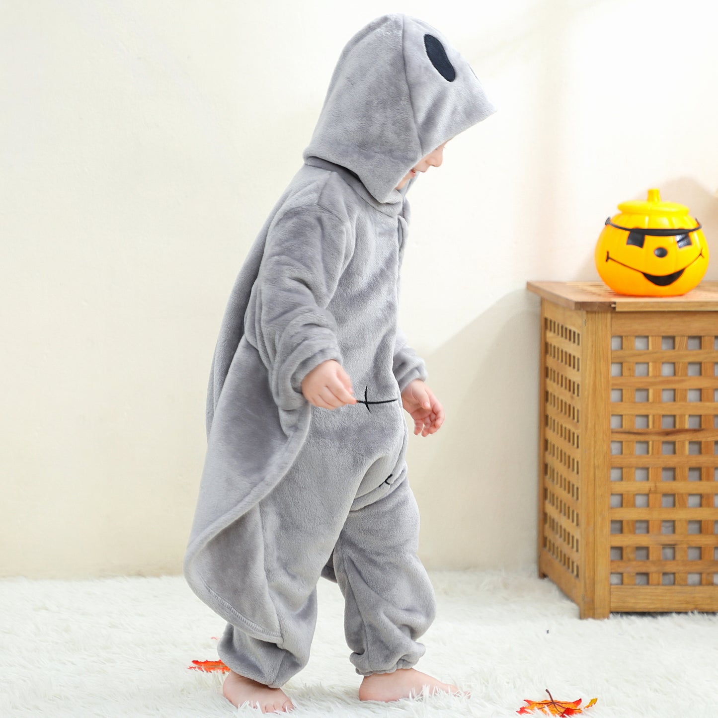 MICHLEY Baby Grey Ghost Hooded Romper Flannel Halloween Costume