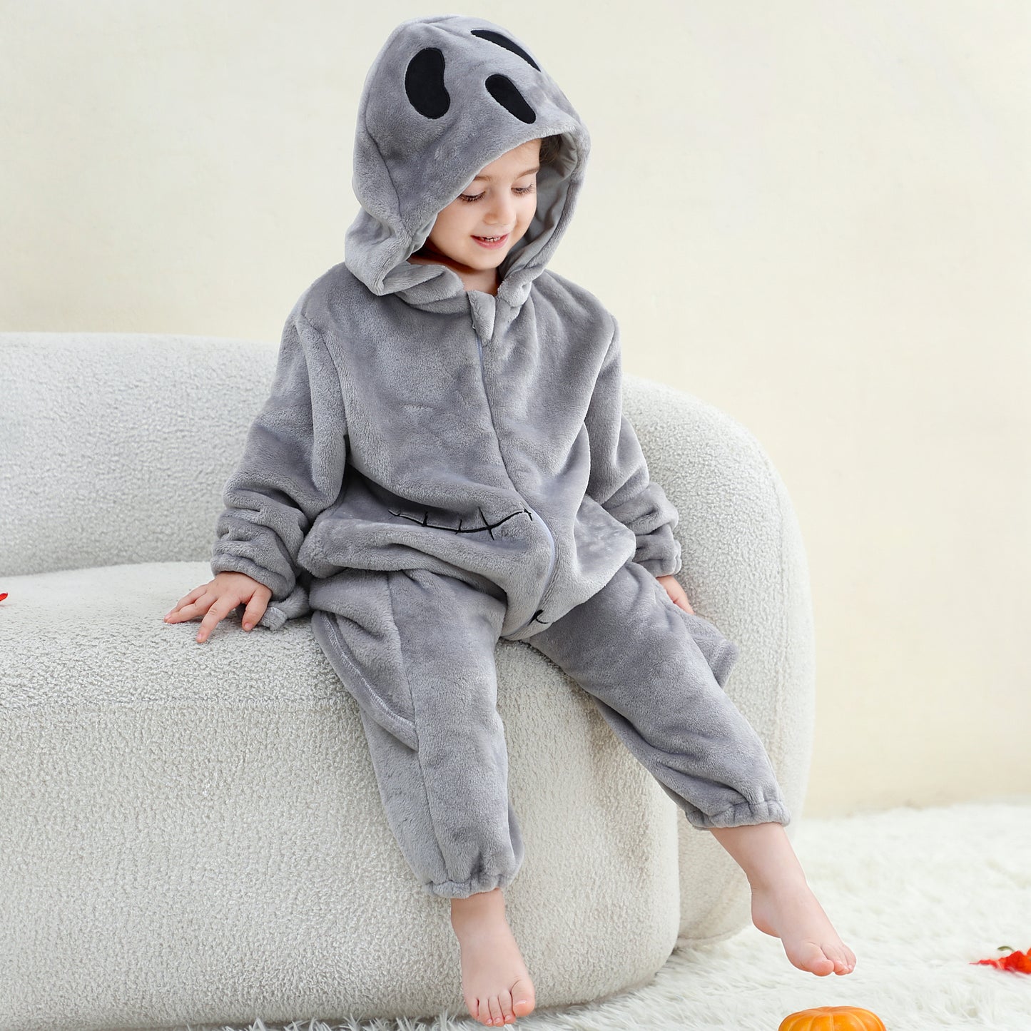 MICHLEY Baby Grey Ghost Hooded Romper Flannel Halloween Costume