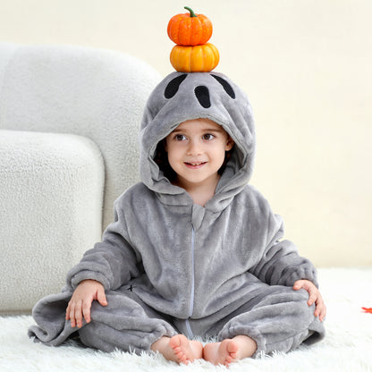 MICHLEY Baby Grey Ghost Hooded Romper Flannel Halloween Costume