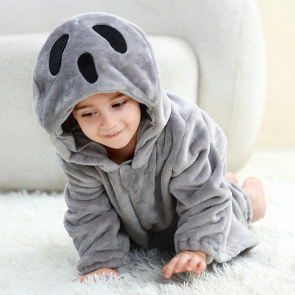 MICHLEY Baby Grey Ghost Hooded Romper Flannel Halloween Costume