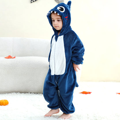 MICHLEY Baby Blue Shark Hooded Romper Flannel Animal Costume