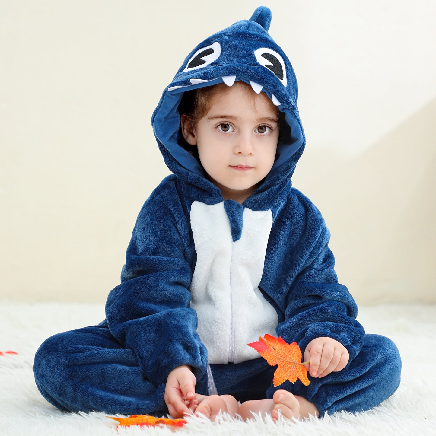 MICHLEY Baby Blue Shark Hooded Romper Flannel Animal Costume