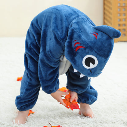 MICHLEY Baby Blue Shark Hooded Romper Flannel Animal Costume