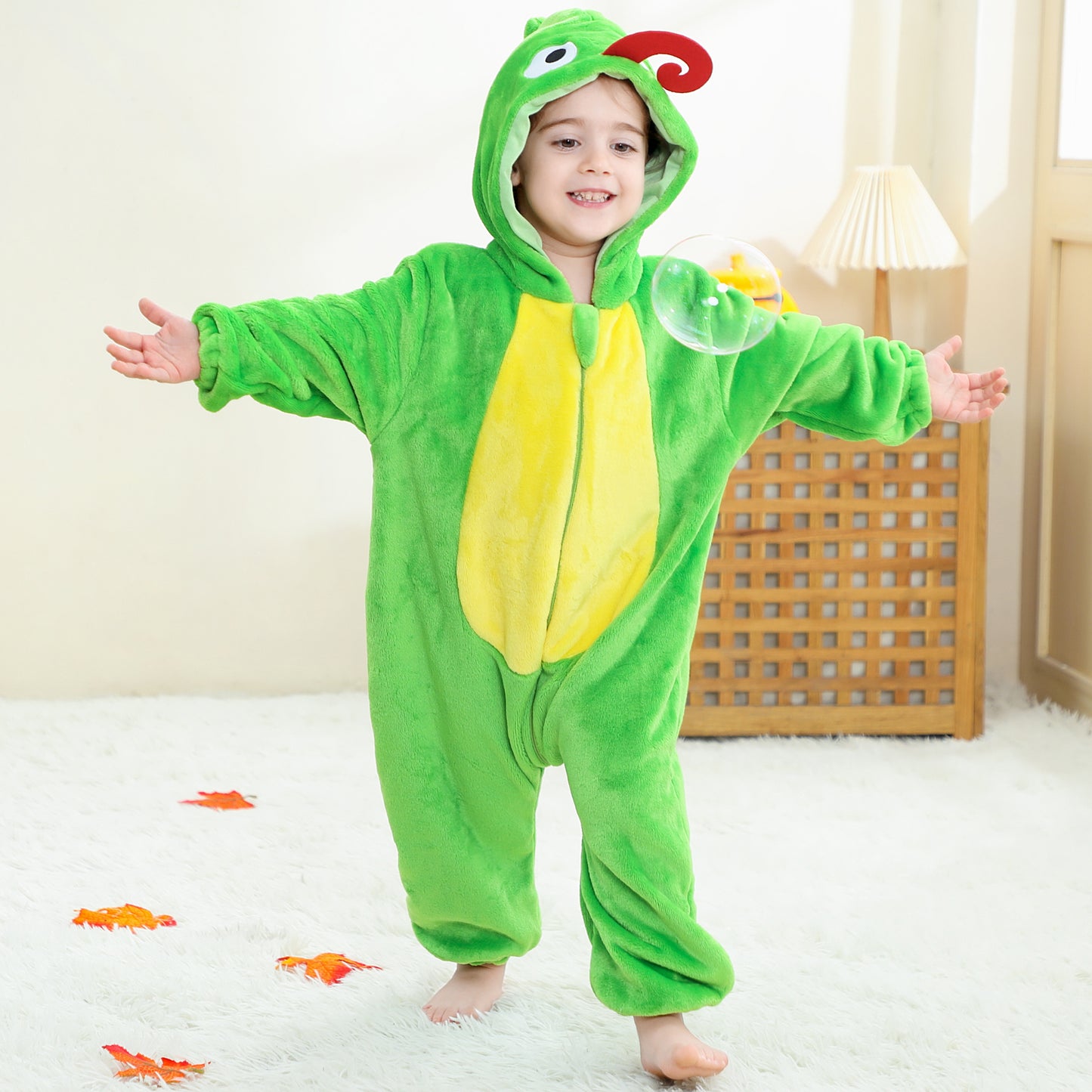 MICHLEY Baby Chameleon Hooded Romper Flannel Animal Costume