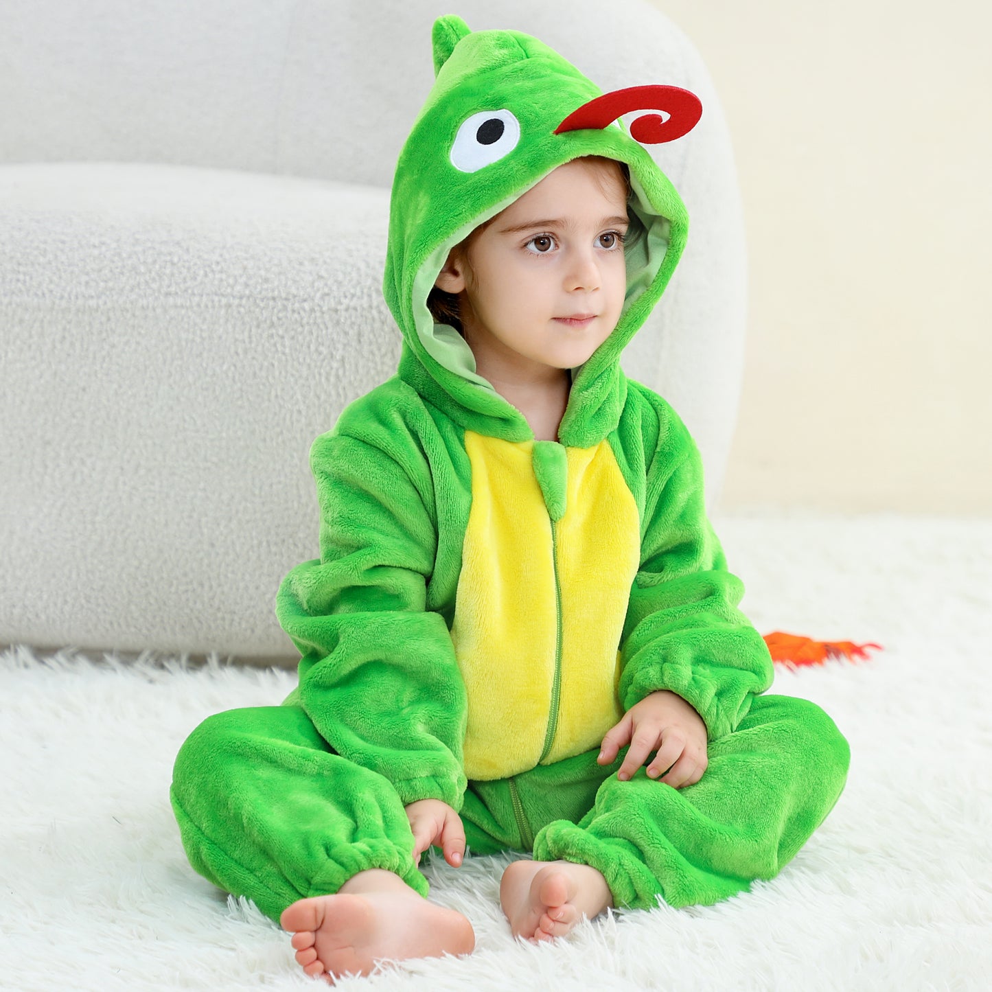 MICHLEY Baby Chameleon Hooded Romper Flannel Animal Costume