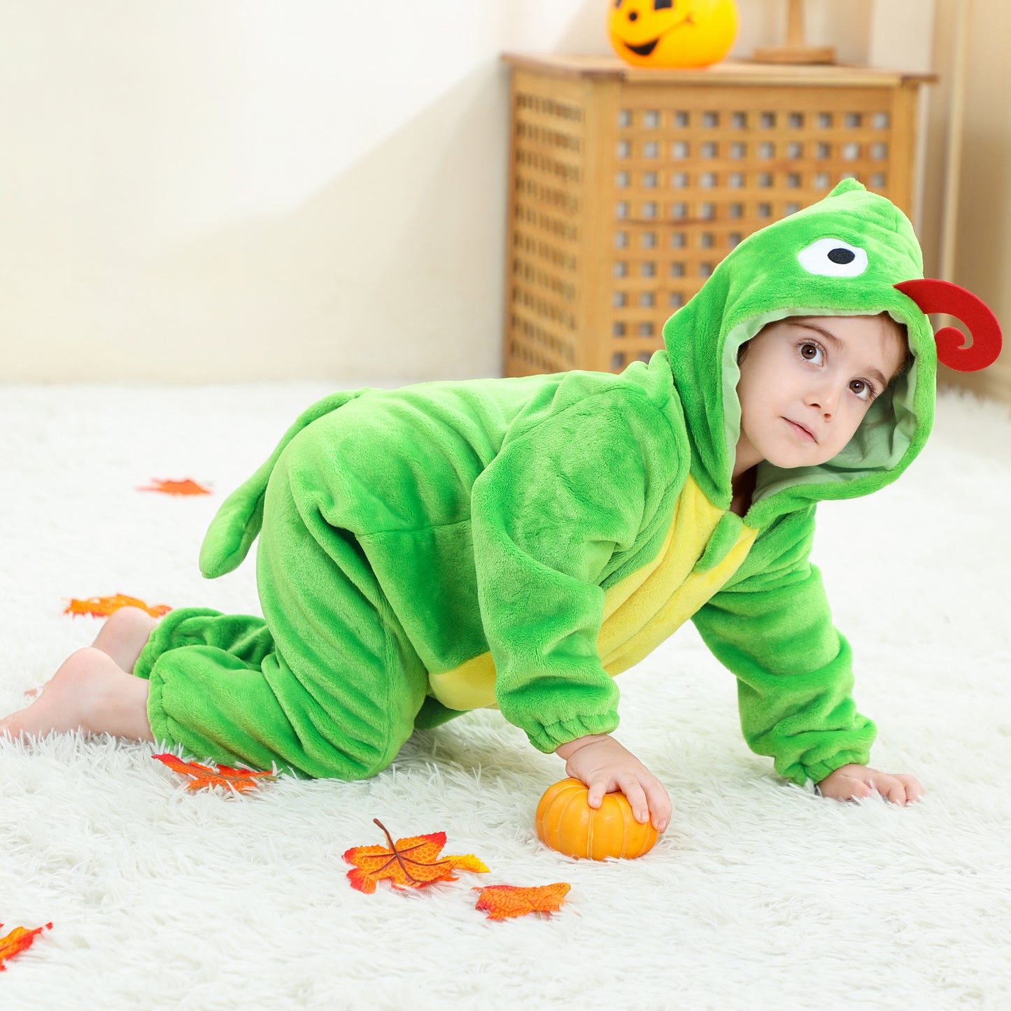 MICHLEY Baby Chameleon Hooded Romper Flannel Animal Costume