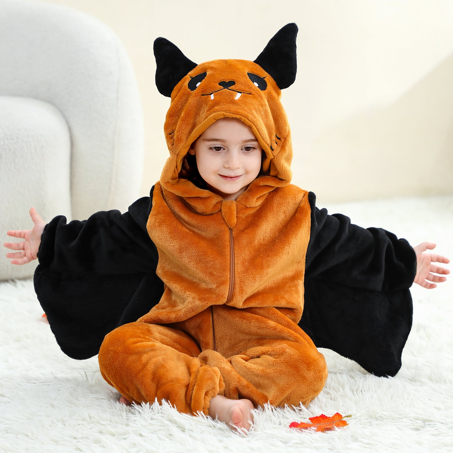 MICHLEY Baby Bat Hooded Romper Flannel Wings Costume