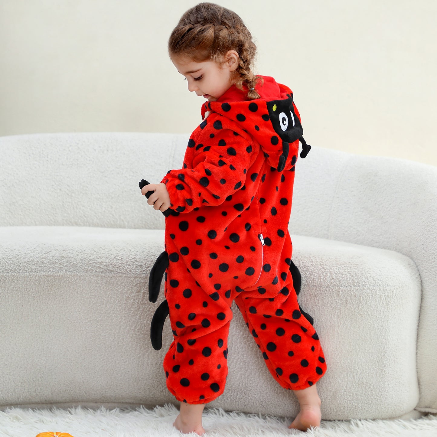 MICHLEY Baby Ladybug Hooded Romper Flannel Animal Costume