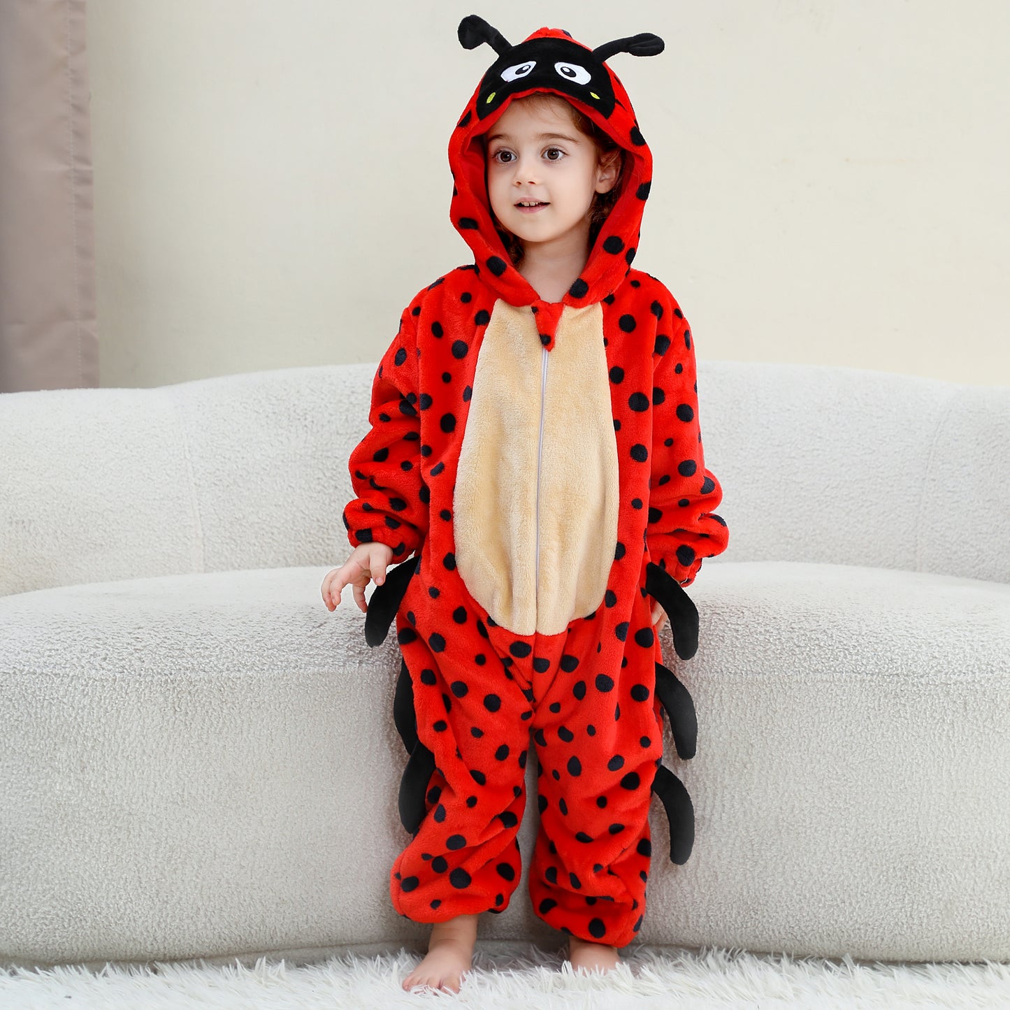 MICHLEY Baby Ladybug Hooded Romper Flannel Animal Costume
