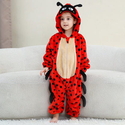 MICHLEY Baby Ladybug Hooded Romper Flannel Animal Costume