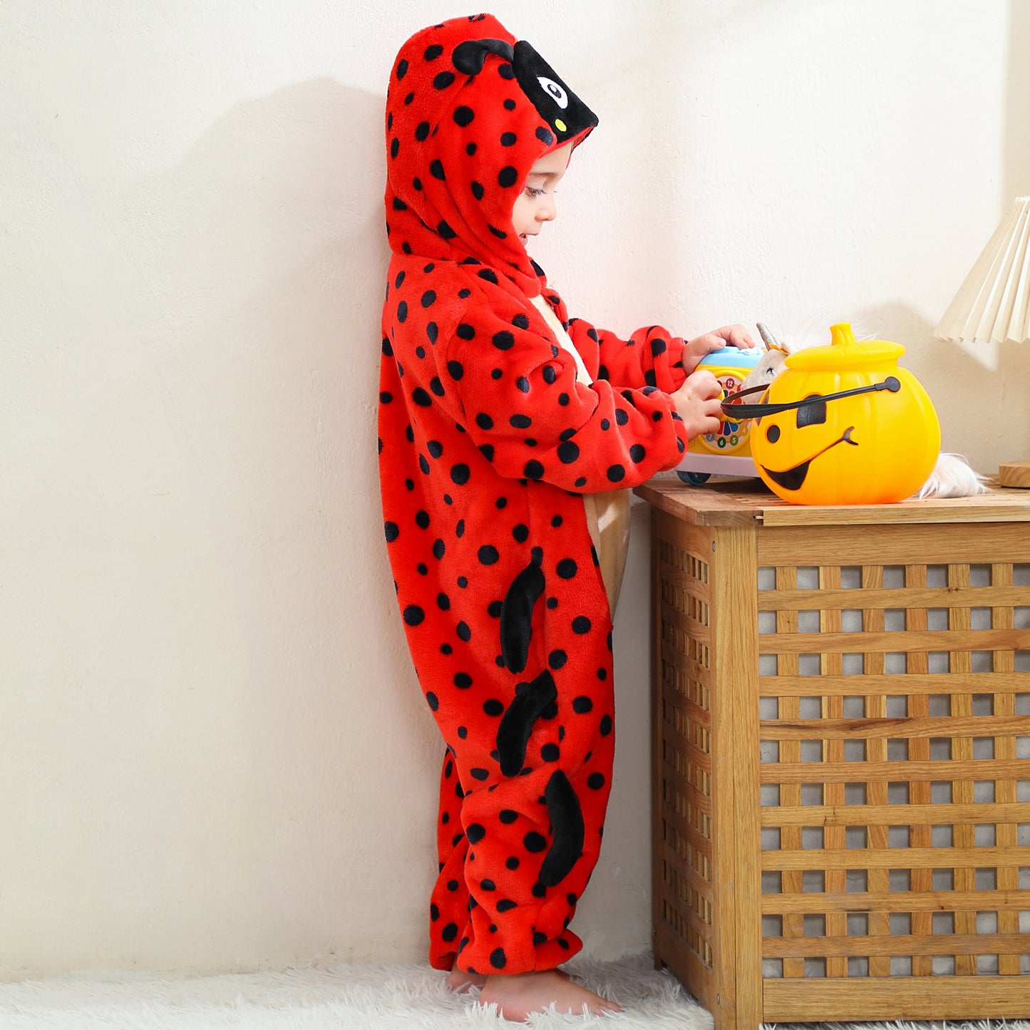 MICHLEY Baby Ladybug Hooded Romper Flannel Animal Costume
