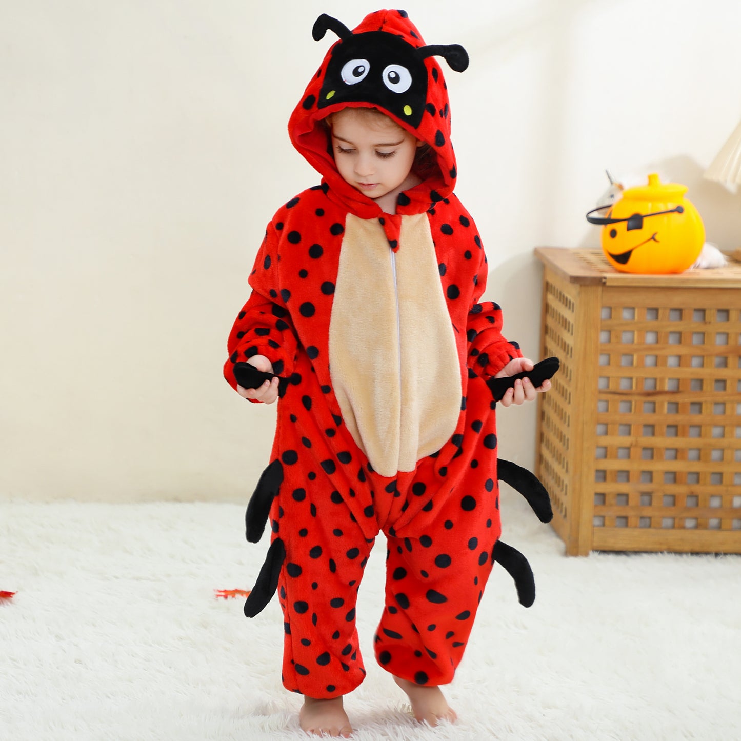 MICHLEY Baby Ladybug Hooded Romper Flannel Animal Costume